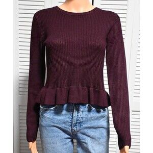 Jessica Simpson Burgundy Waffle Knit Peplum Sweater Women’s Size S Long Sleeve